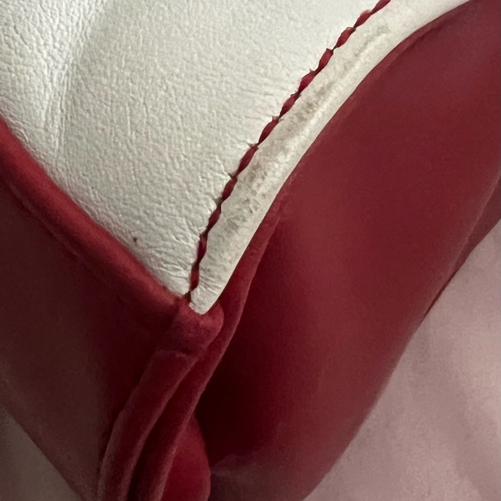 Leather Red and White Color Block Bag - Picture 9 of 12
